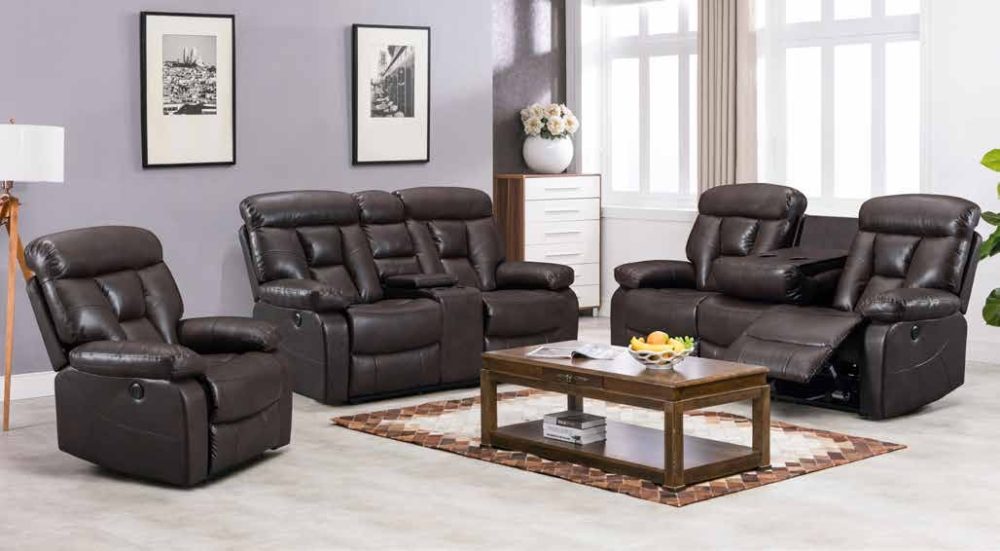 LEATHAIRE POWER RECLINER SOFA W/DROP DOWN TRAY , POWER RECLINER LOVESEAT W/CONSOLE AND POWER RECLINER CHAIR