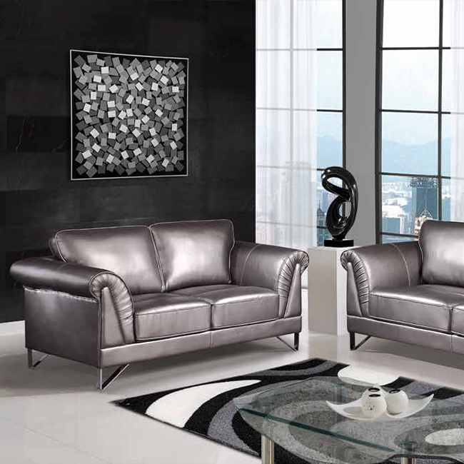 GLITZY LEATHERGEL SOFA SET IN BLANCHE SILVER WITH STYLISH CHROME LEGS 4