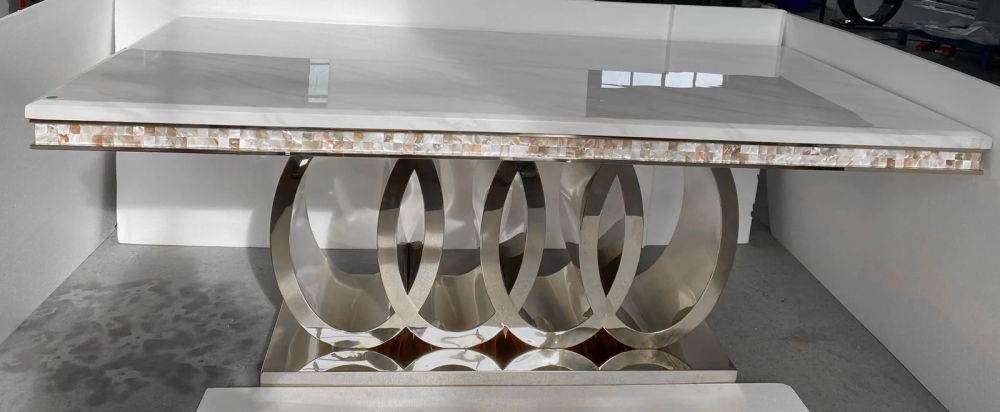 185 (AUDI) – MARBLE DINING TABLE ( GREY-SILVER) - Image 3