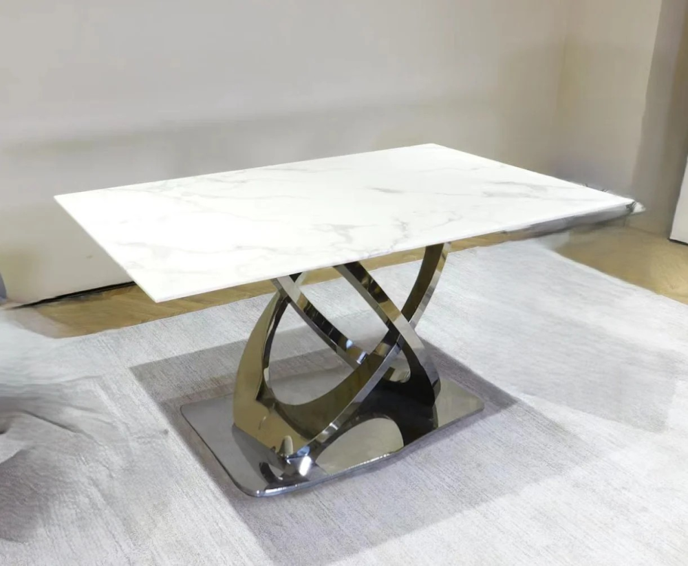 3303 – MARBLE DINING TABLE- SILVER