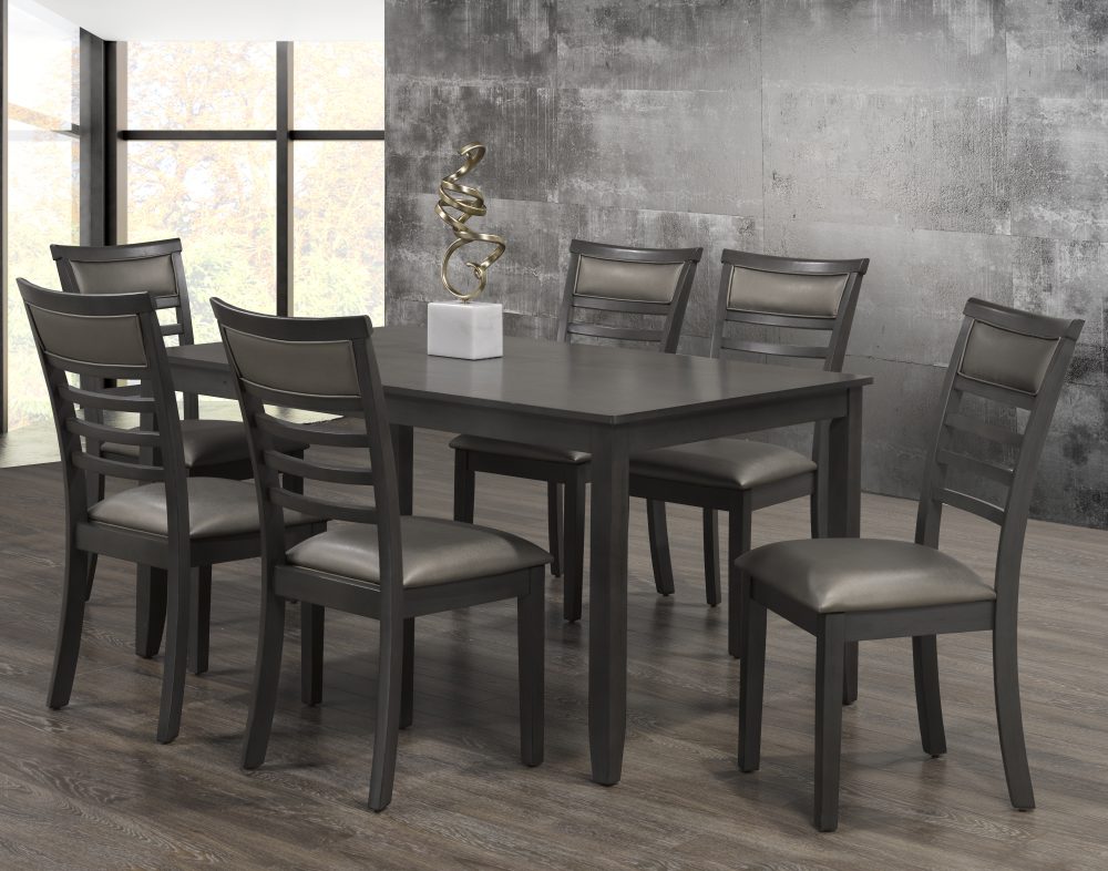 D1850-THEA-DINING TABLE + 6 CHAIRS -GREY